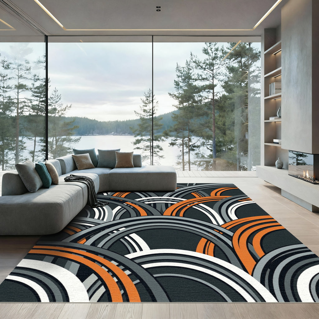 Modern Geometric Arched Gray Orange Rug