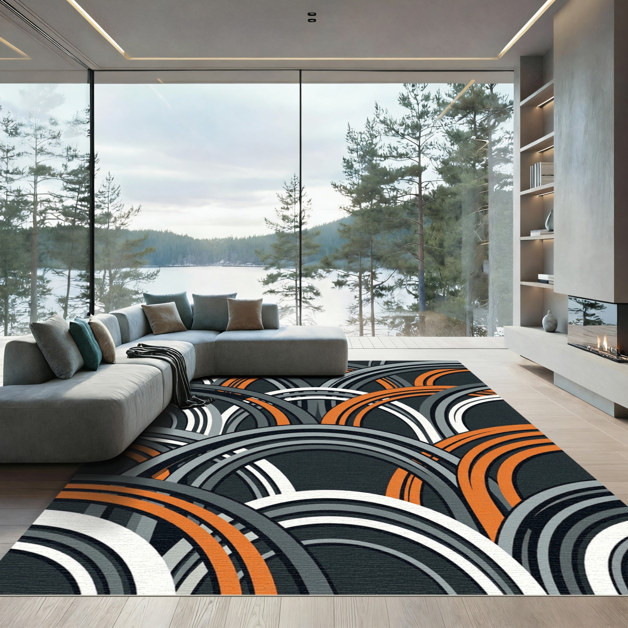 Modern Geometric Arched Gray Orange Rug