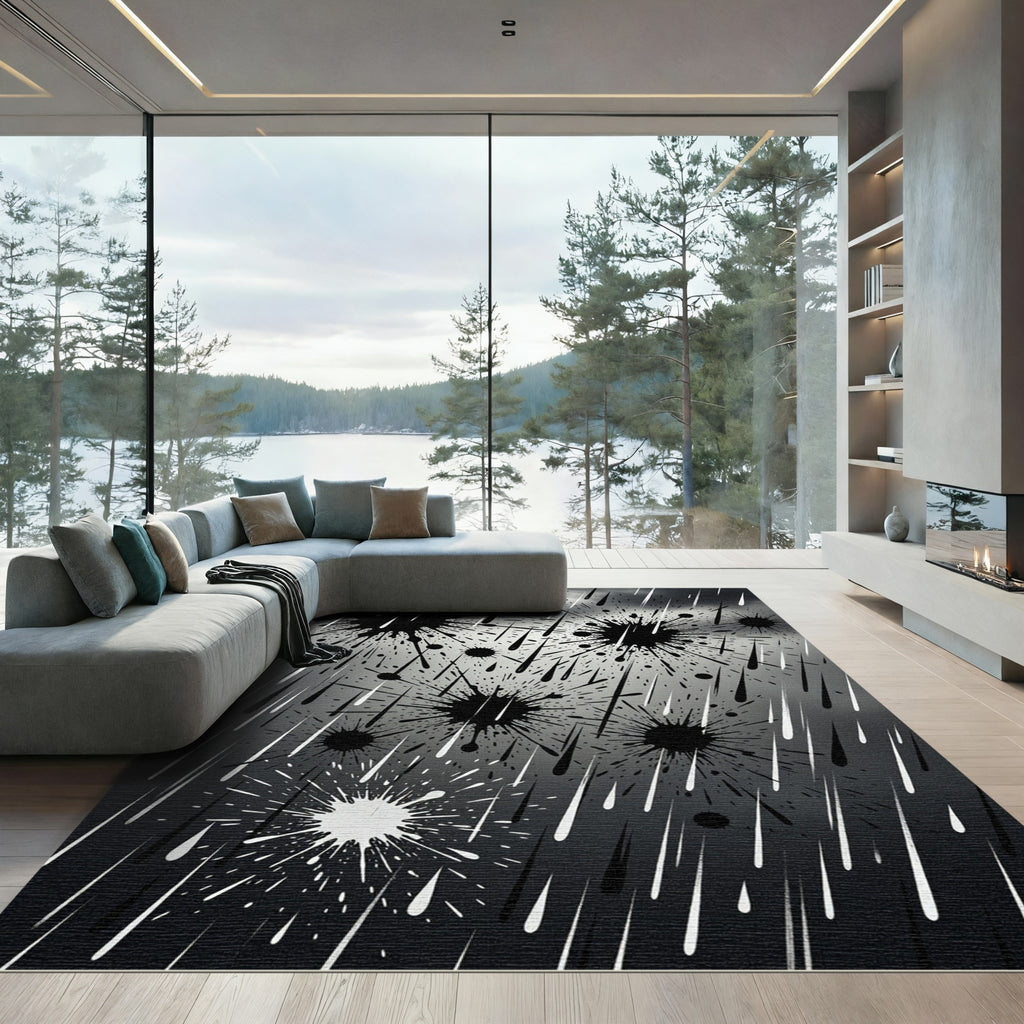 Monochromatic Ink Splash Abstract Art Rug