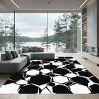 Bold Monochrome Geometric Abstract Hexagon Rug