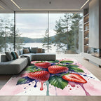 Vibrant Red Strawberry Watercolor Splash Rug