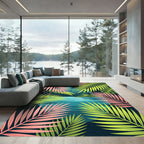 Lush Tropical Palm Leaf Jungle Scene Rug