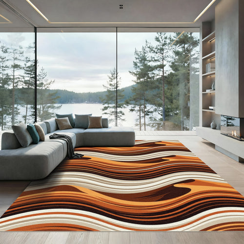 Abstract Earth Tone Sand Dune Waves Rug