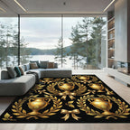 Golden Neoclassical Urn Wreath Scroll Rug