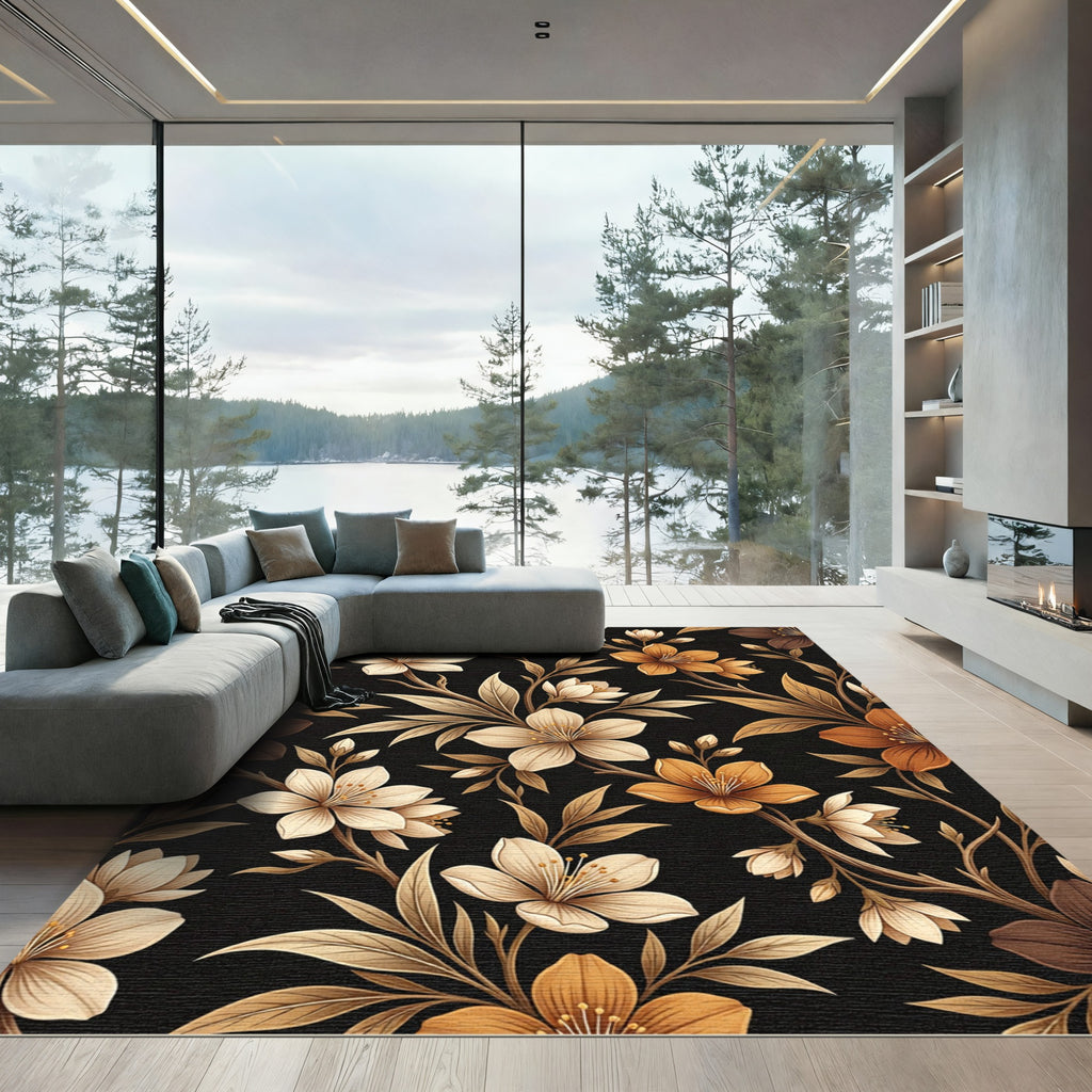 Earthy Floral Branch Arrangement Rug
