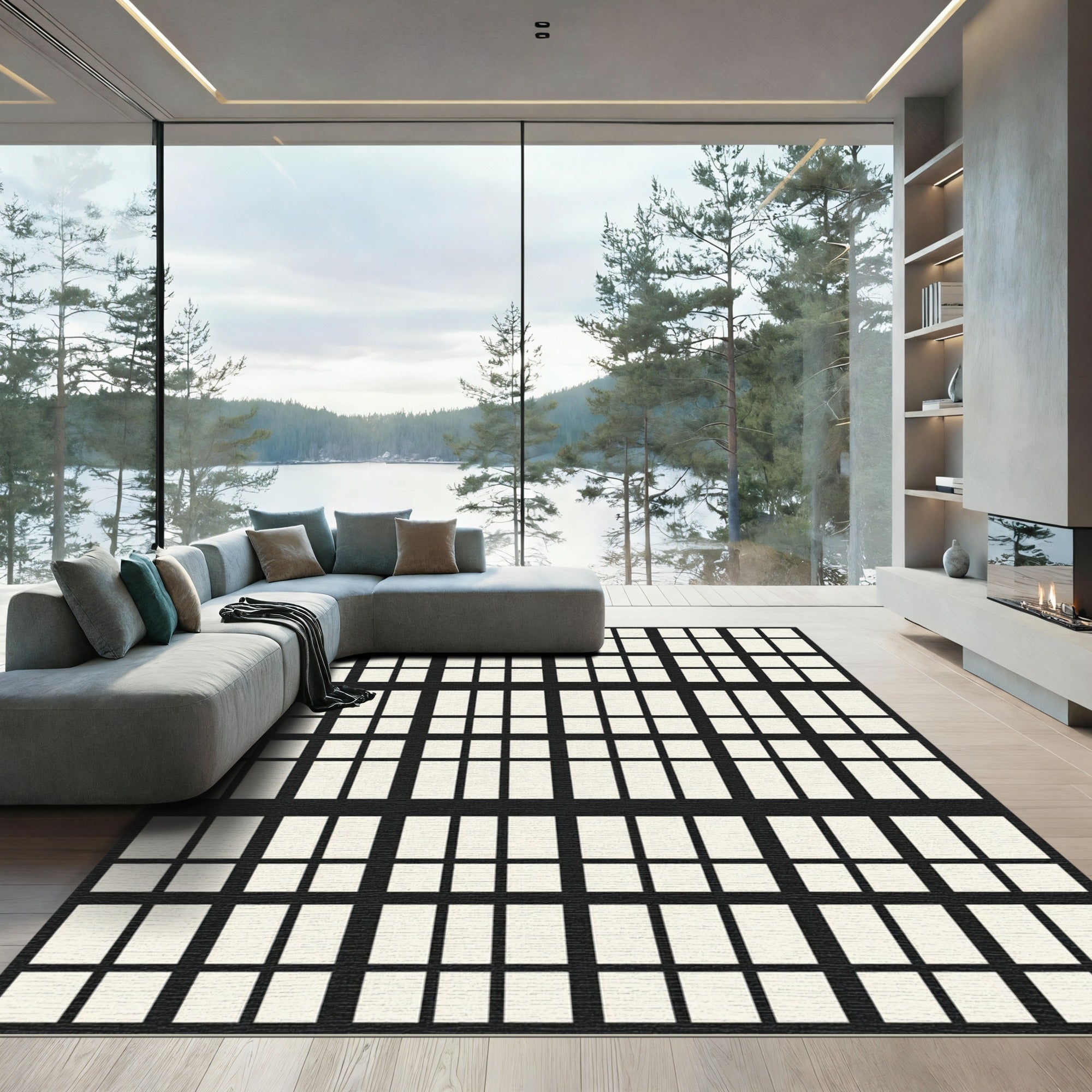 Monochromatic Modern Grid Composition Rug