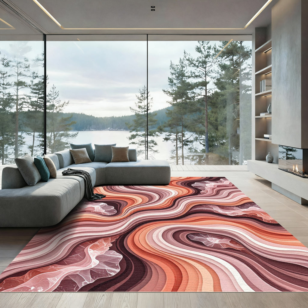 Terracotta And Pink Wavy Flow Rug