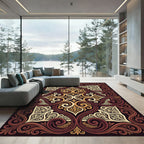 Rich Burgundy Swirls Gold Ornament Rug