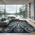 Celestial Golden Compass Starry Navy Area Rug