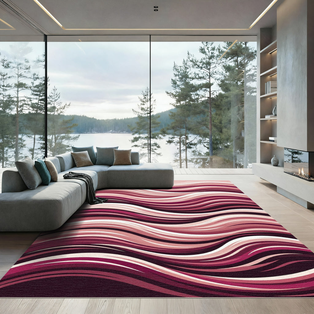 Crimson Wave Abstract Swirl Rug
