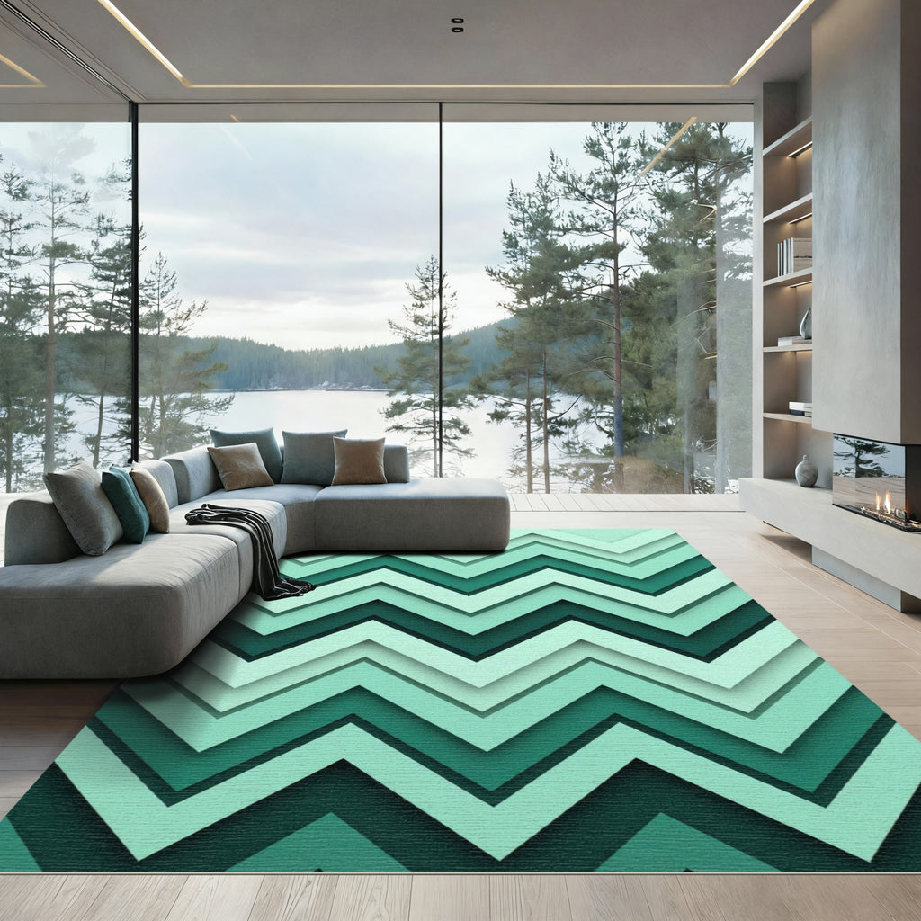 Teal Layered Chevron Zigzag Rug