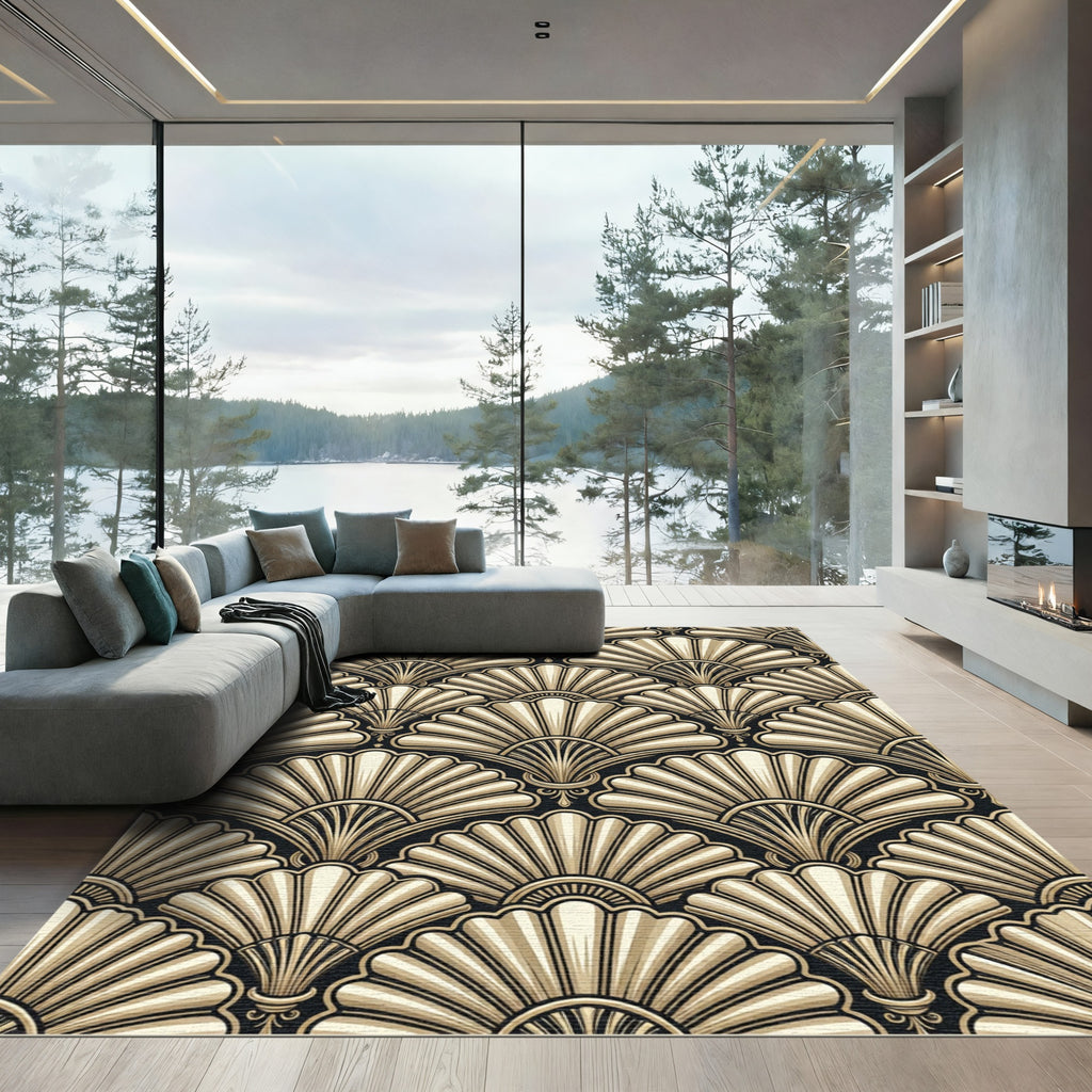 Cream Fan Shell Geometric Repeat Rug