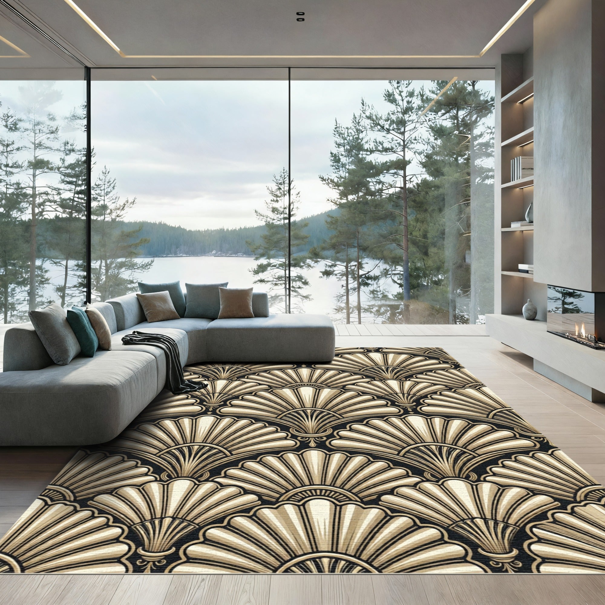 Cream Fan Shell Geometric Repeat Rug