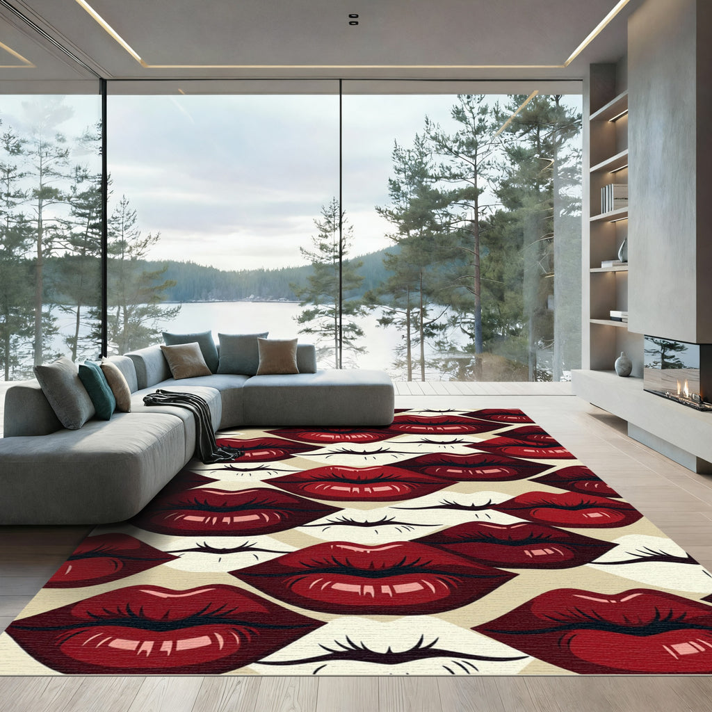 Bold Crimson Lips Pop Art Arrangement Rug