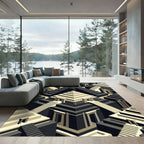 Black Gold Geometric Staircase Illusion Rug