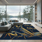 Golden Mantis Blue Entomology Illustration Rug