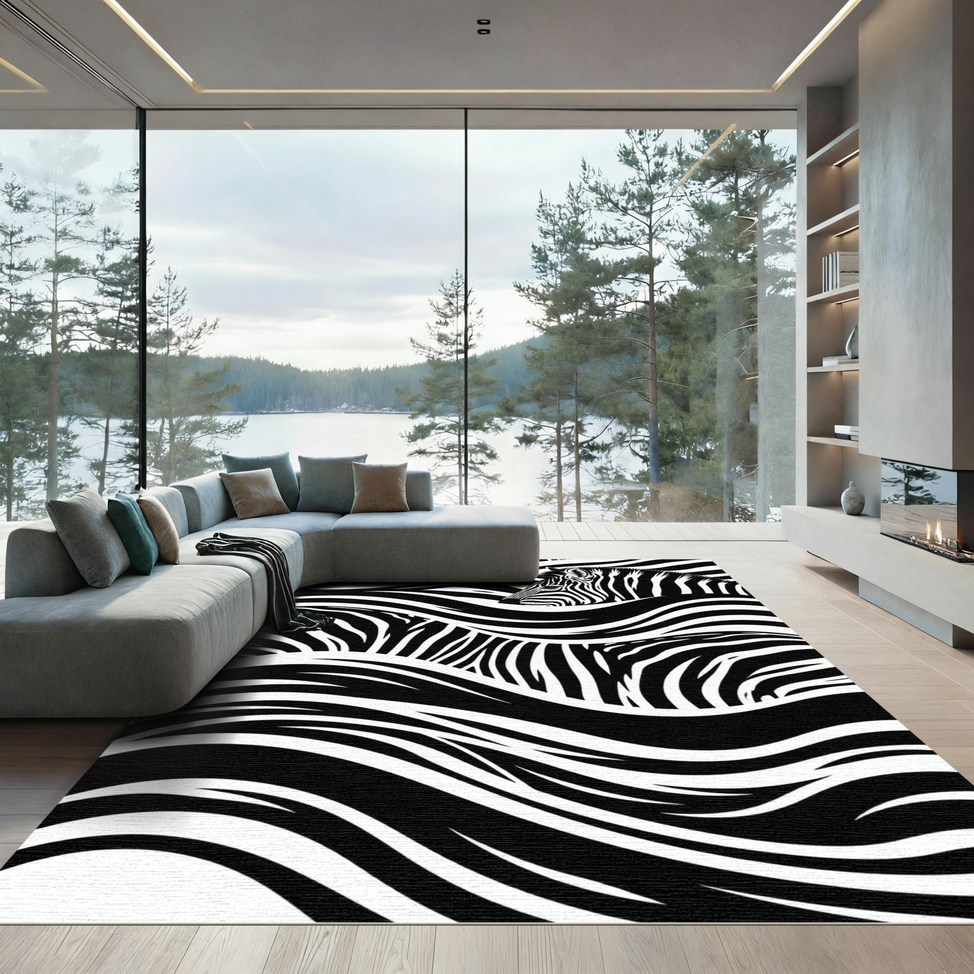 Monochromatic Zebra Swirl Landscape Rug