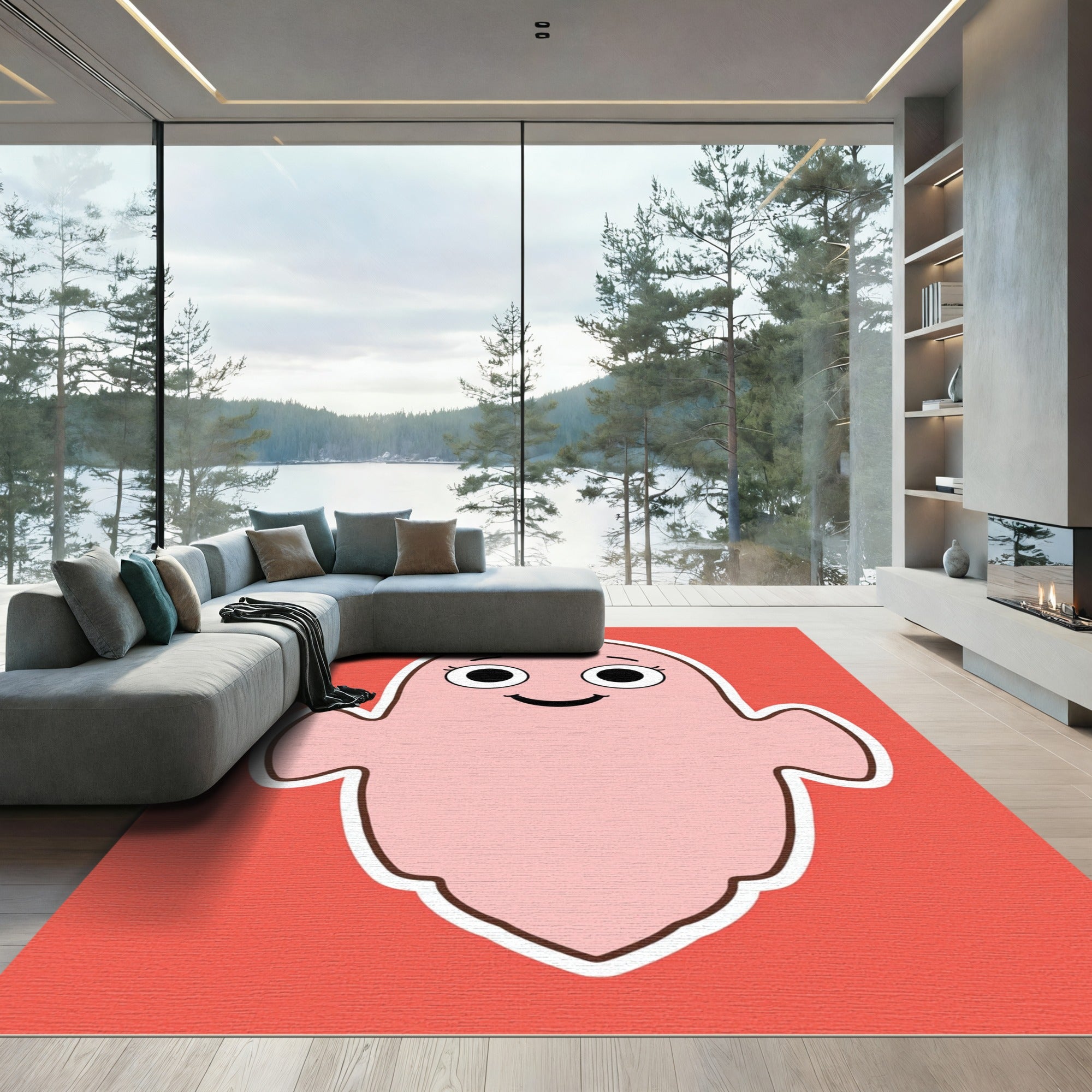 Pink Ghost with Smiling Face Rug