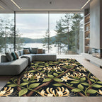 Cream Honeysuckle Botanical Trellis Black Background Rug