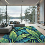Lush Teal and Lime Tropical Foliage Rug