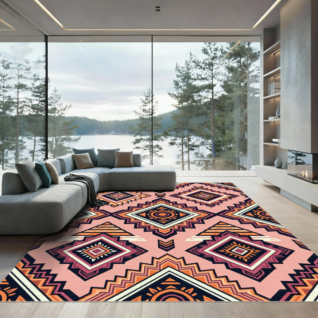 Geometric Pink Diamond Tribal Rug