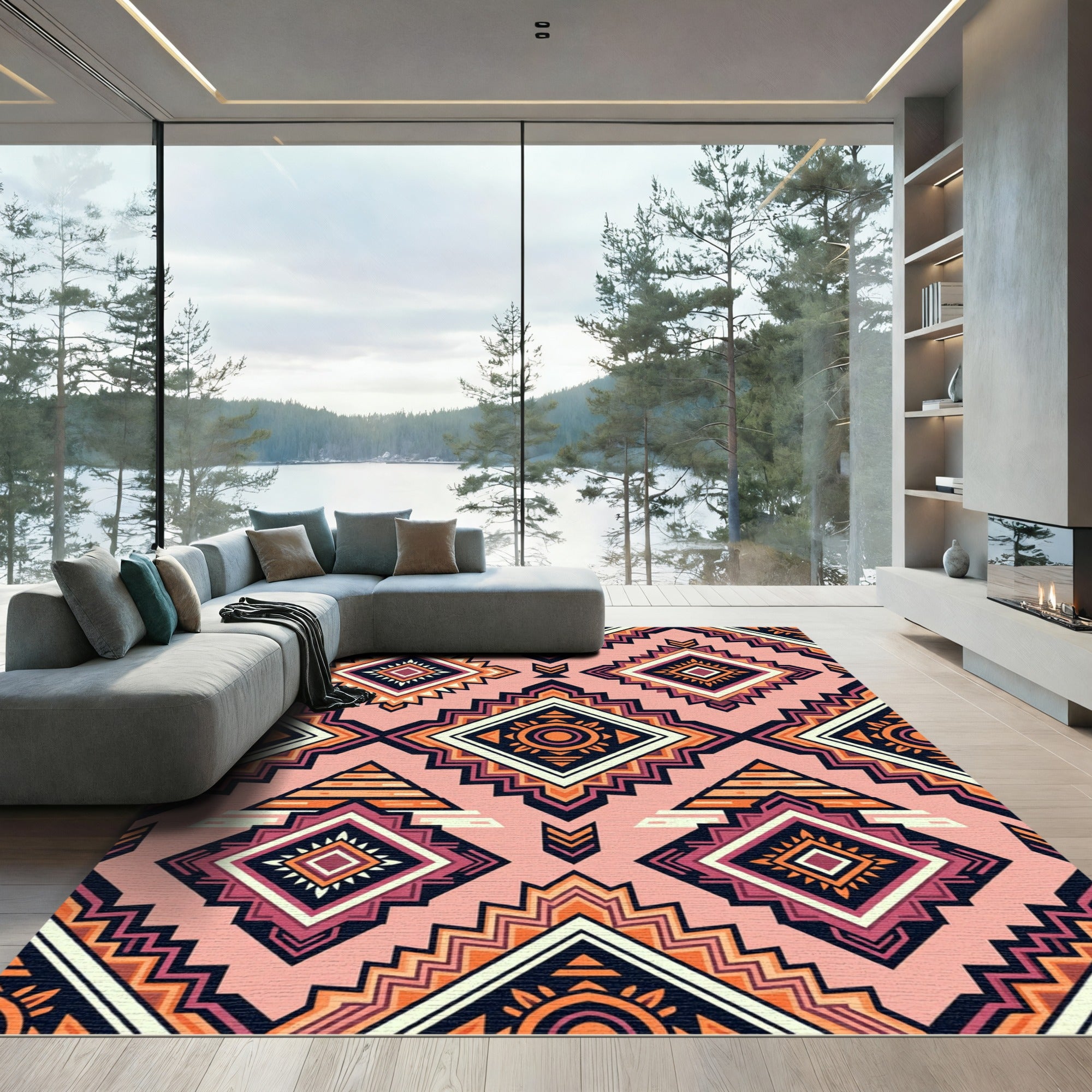 Geometric Pink Diamond Tribal Rug