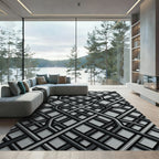 Monochrome Interlocking Geometric Grid Rug