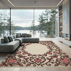 Romantic Coral Heart Vine Frame Rug