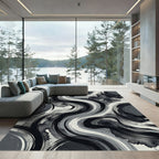 Monochrome Abstract Fluid Ink Swirls Rug