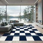 Deep Blue White Checkerboard Border Rug