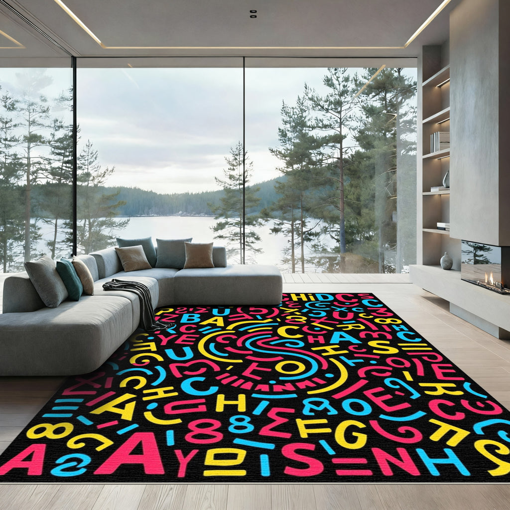 Retro Alphabet And Numbers Scattered Rug