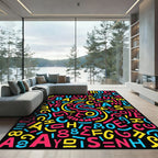 Retro Alphabet And Numbers Scattered Rug