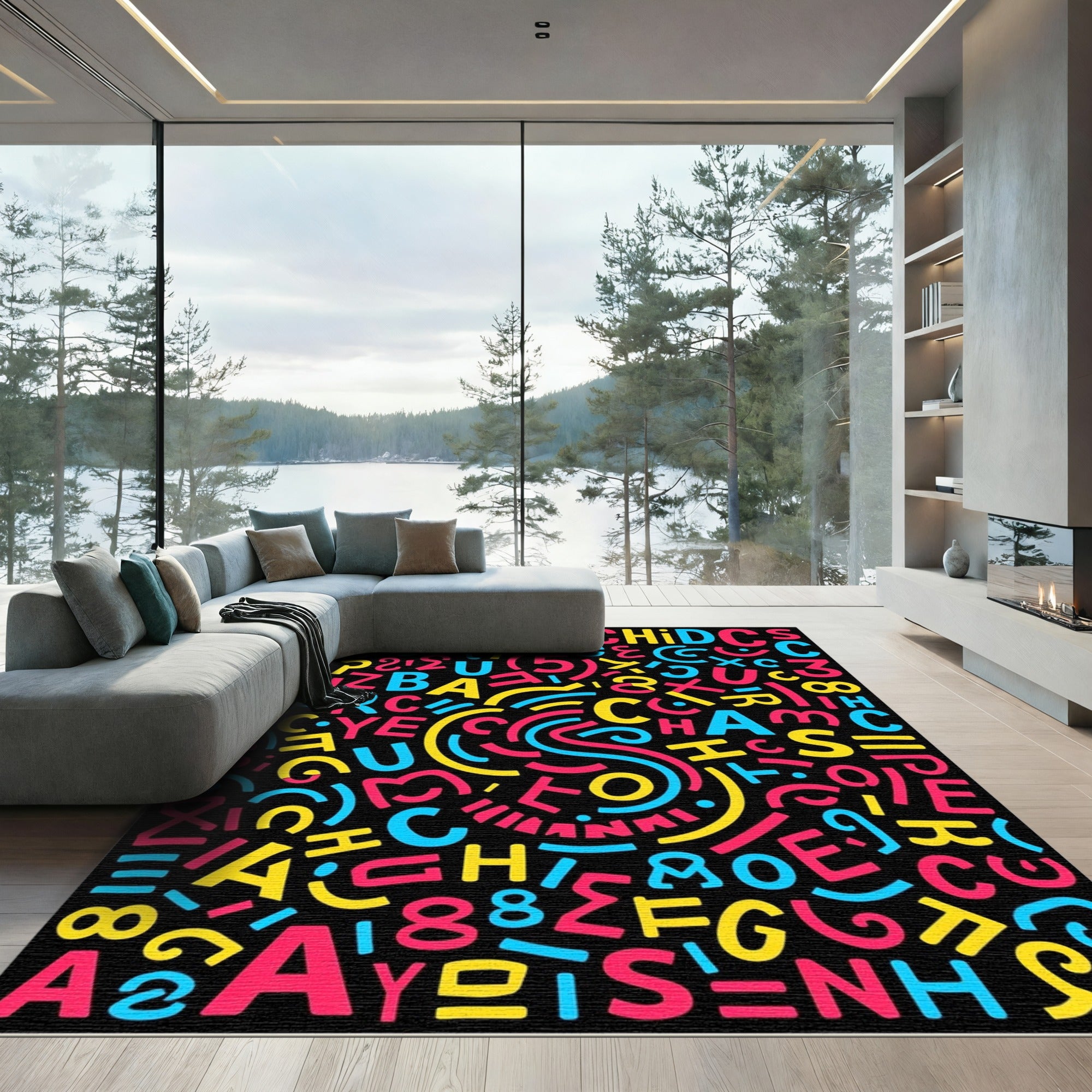 Retro Alphabet And Numbers Scattered Rug