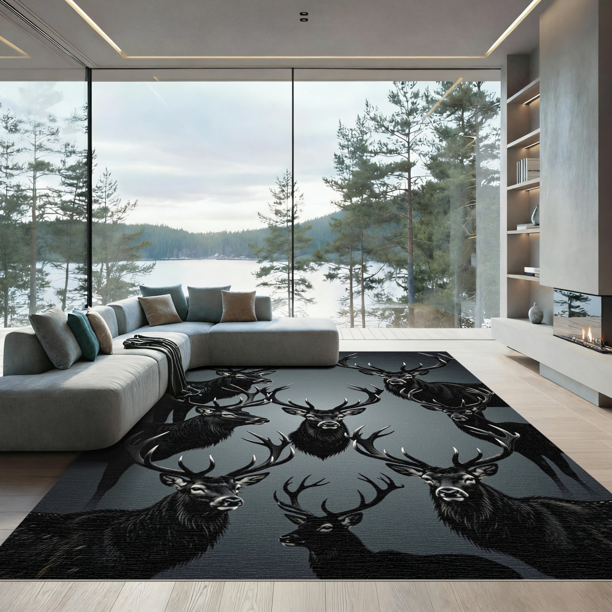 Dark Elegance Majestic Deer Portrait Rug