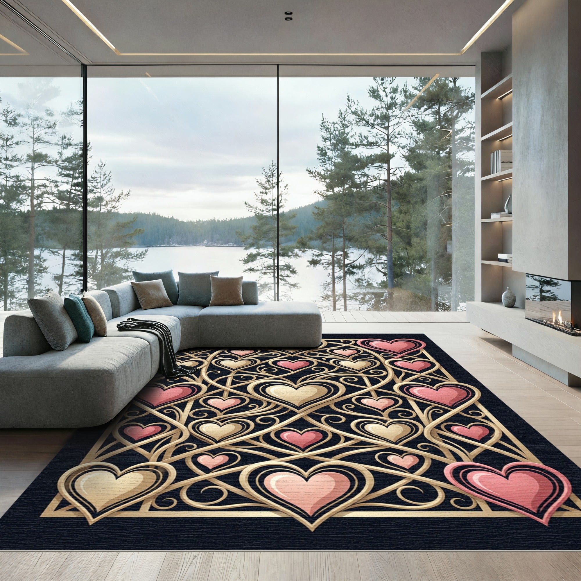 Blush Gold Intertwined Heart Lattice Rug