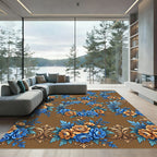 Blue and Golden Baroque Floral Wreath Rug