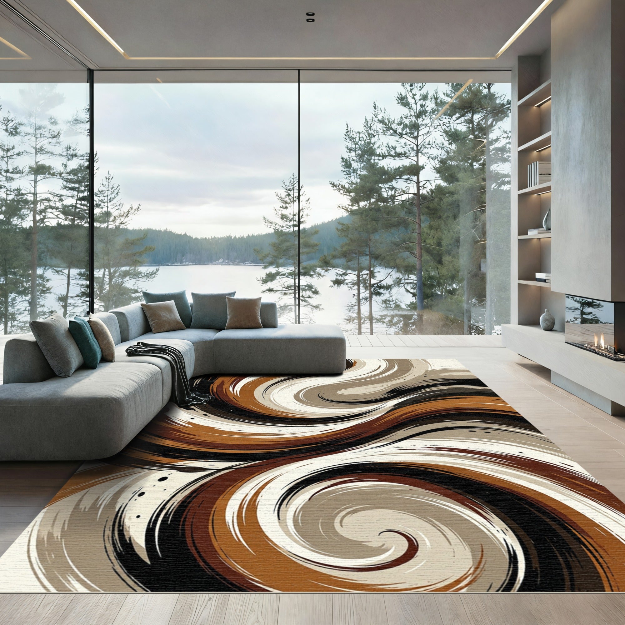 Earthy Marble Swirl Abstract Rug