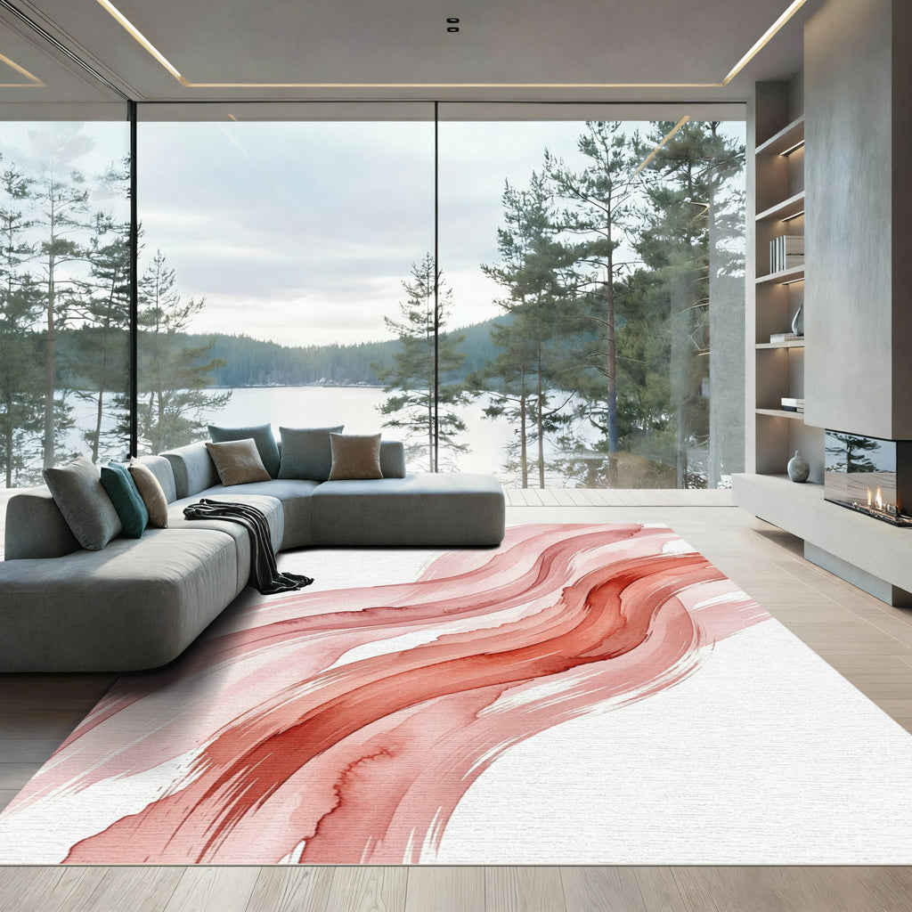 Ethereal Terracotta Abstract Watercolor Waves Rug