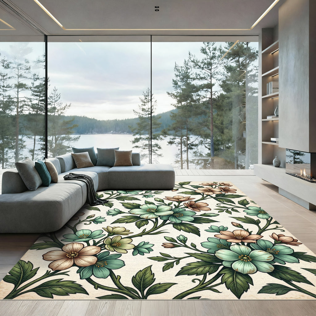 Vintage Floral Vine Mint Peach Rug