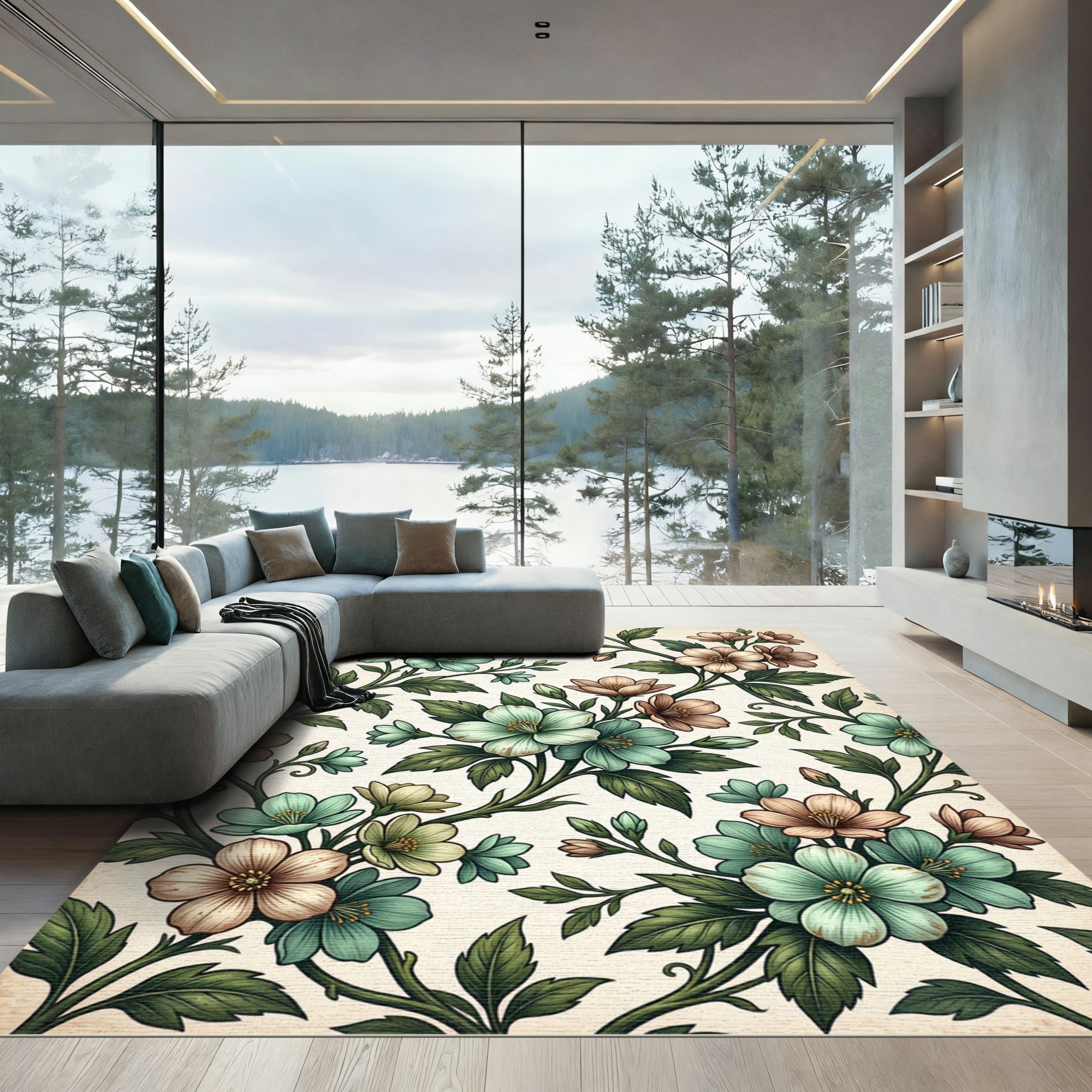 Vintage Floral Vine Mint Peach Rug