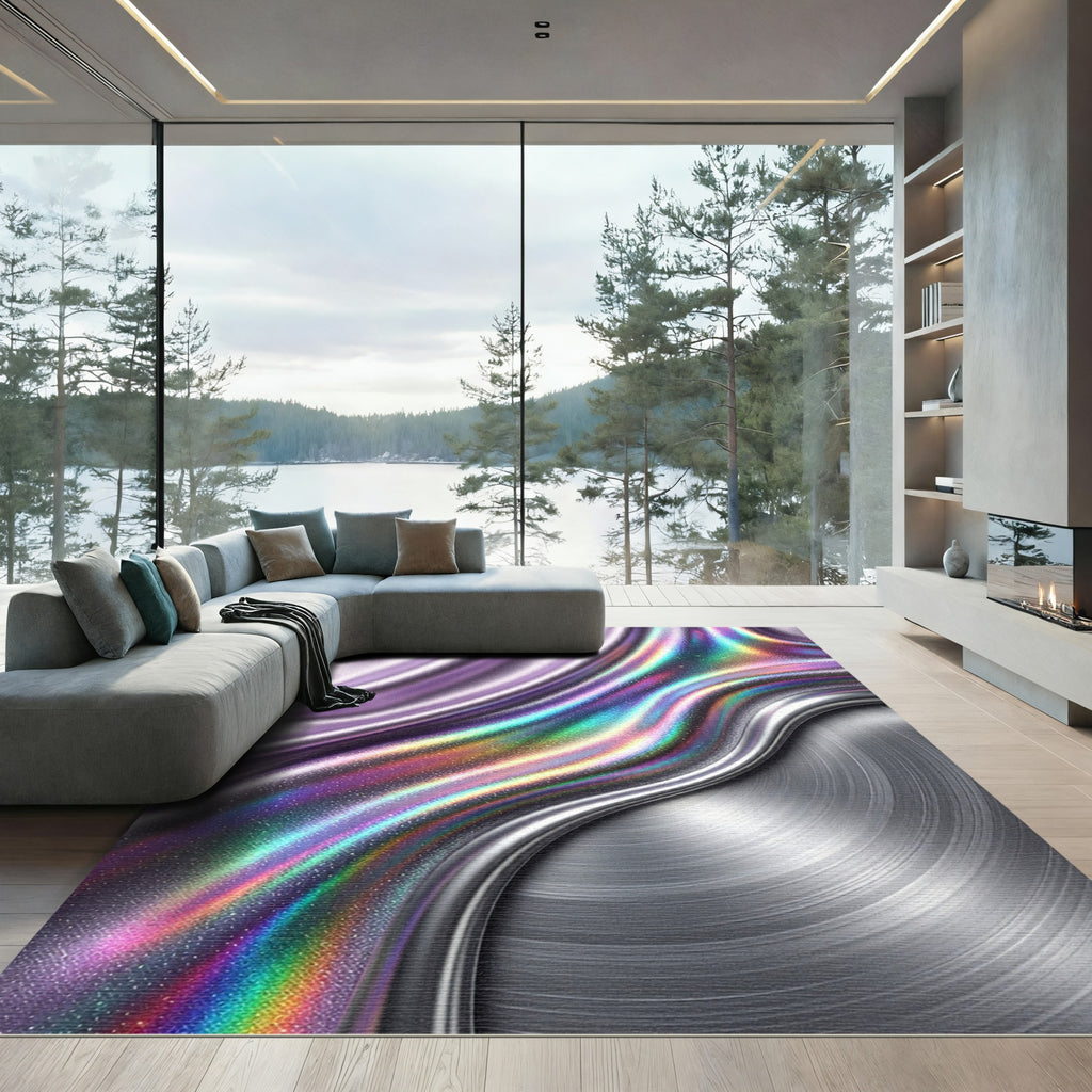 Iridescent Spectral Lavender Metallic Ripple Rug