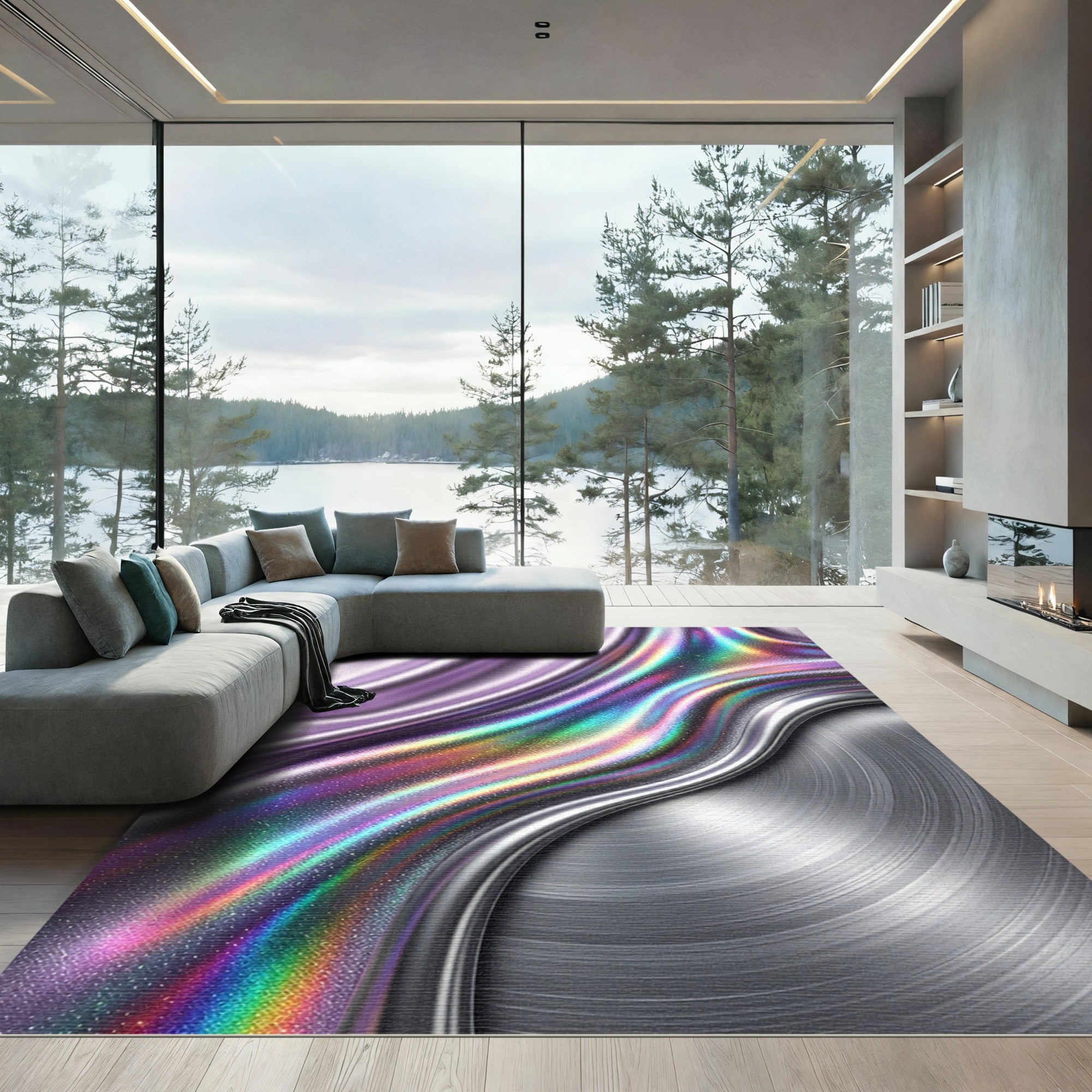 Iridescent Spectral Lavender Metallic Ripple Rug