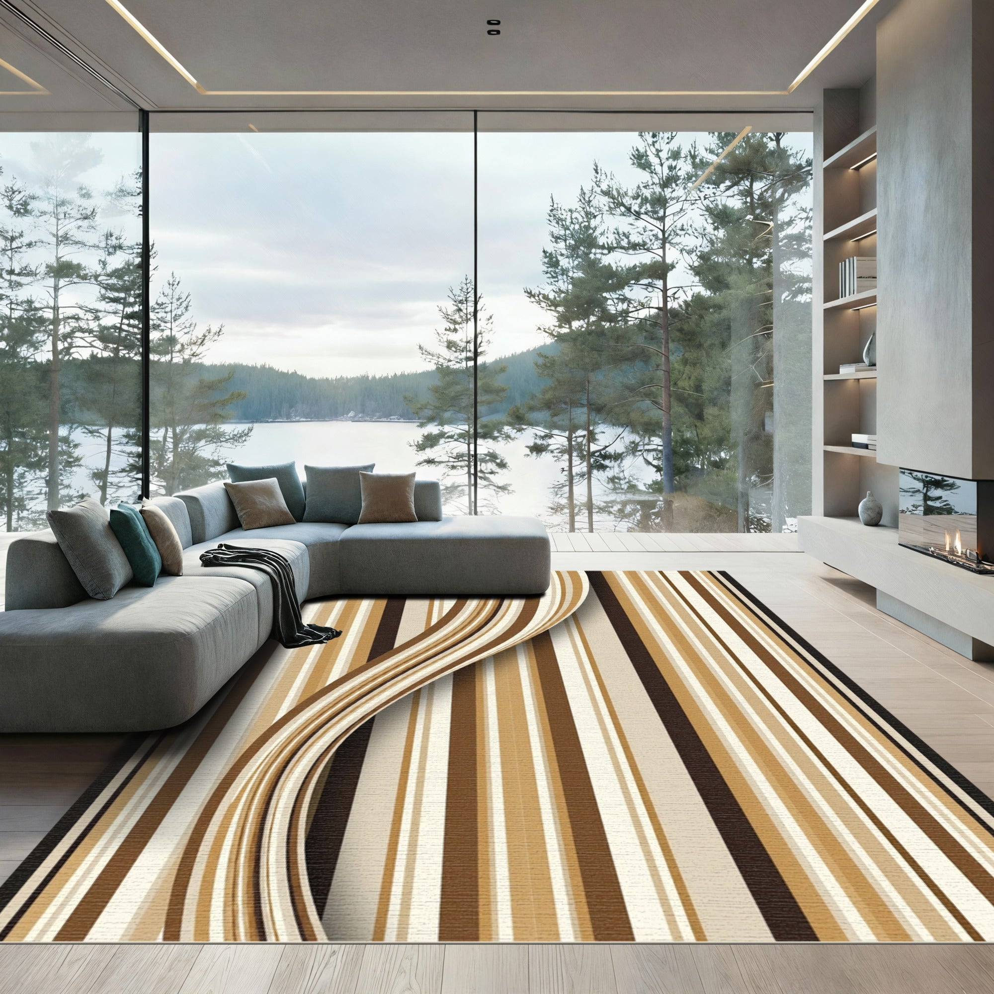Earthy Tones Abstract Stripe Rug