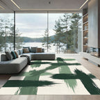 Abstract Forest Green Brushstroke Grid Rug