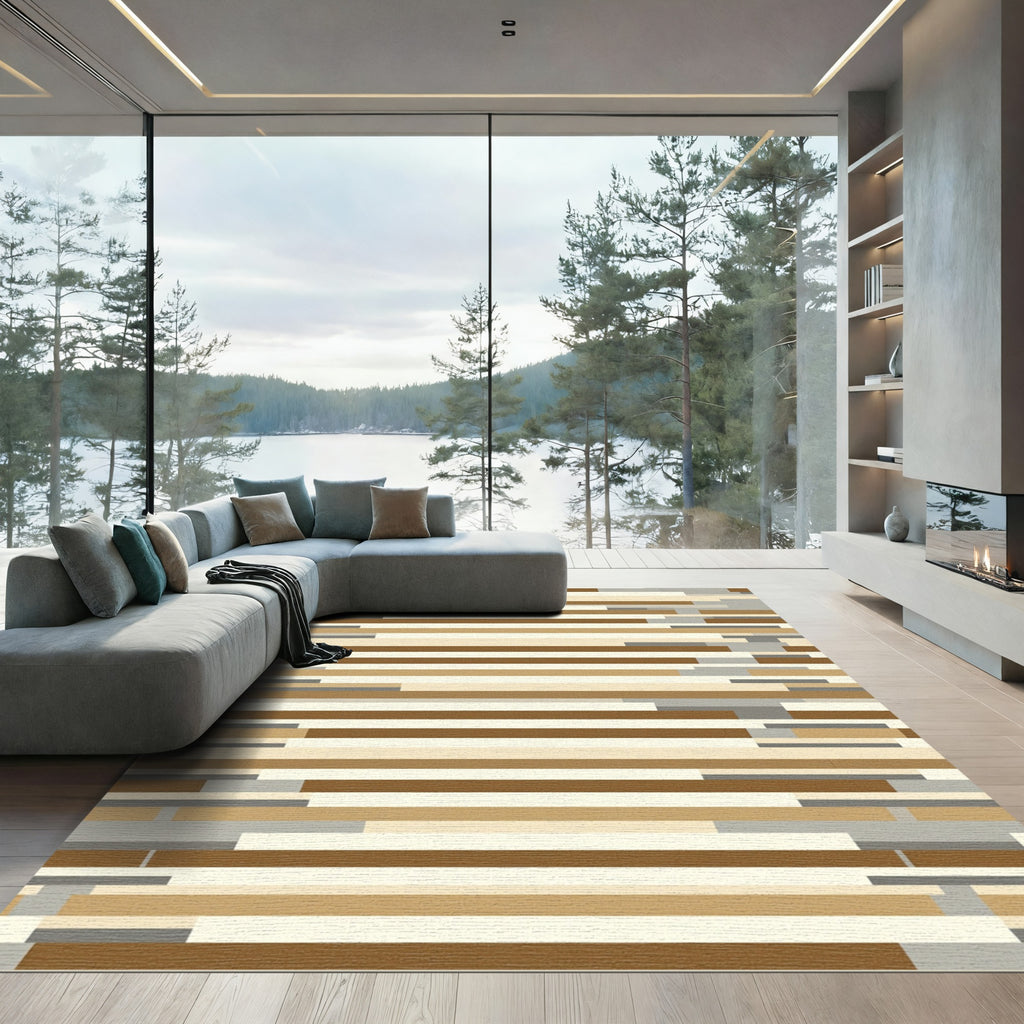 Modern Horizontal Stripe Wood Grain Rug