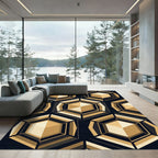 Gold Geometric Hexagon Abstract Art Rug