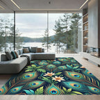 Elegant Peacock Feather Botanical Floral Rug