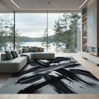 Monochromatic Abstract Brushstroke Swirl Rug