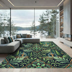 Emerald Green Garden Fountain Scrollwork Rug