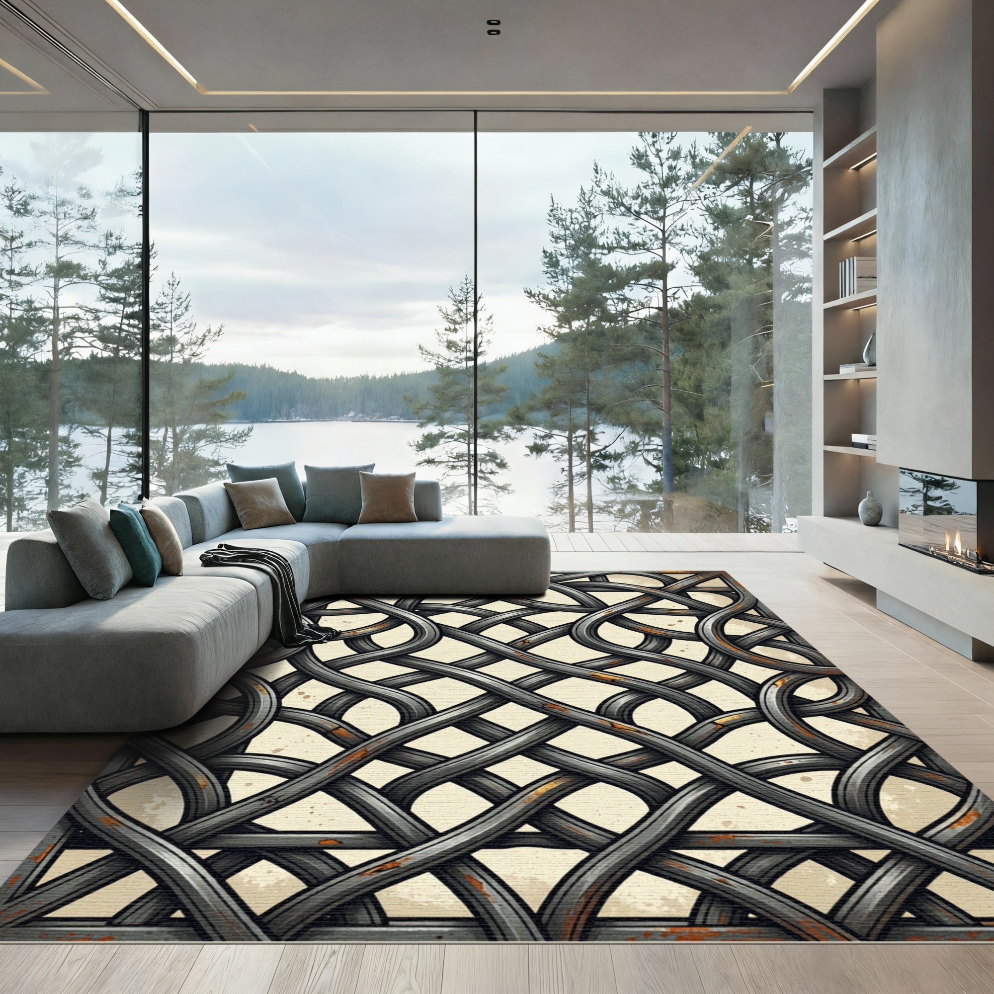 Gray Interlocking Knotwork Parchment Roughness Rug